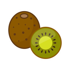 Kiwi, whole fruit and half.