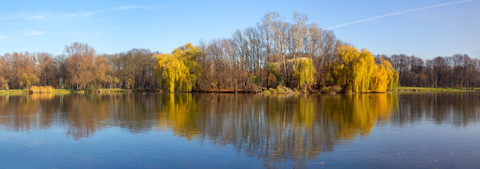 autumn landscape with lake and trees