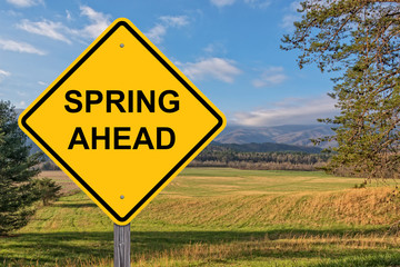 Obraz premium Spring Ahead Caution Sign