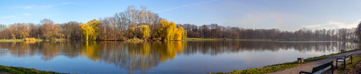 Fototapeta na wymiar reflection of trees in lake