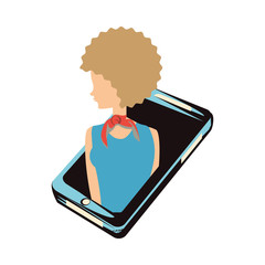 woman retro in smartphone