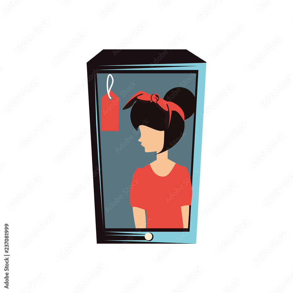 Wall mural woman retro in smartphone with commercial tag