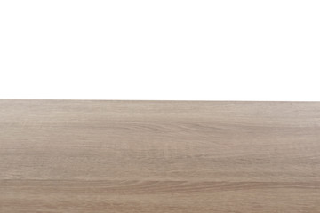 Stylish wooden table top against white background