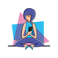 young woman sitting with smartphone