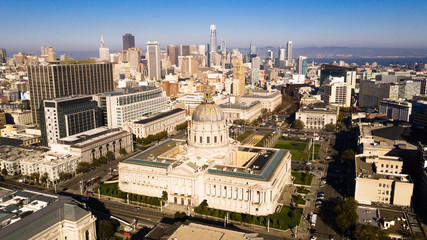 Aerial View City Hall Downtown Core Urban Center San Francisco Metro Skyline