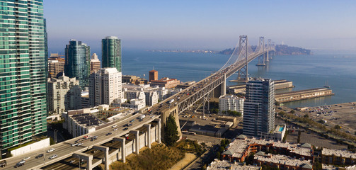 Fototapeta premium Dusk Twilight Bay Bridge Downtown San Francisco California
