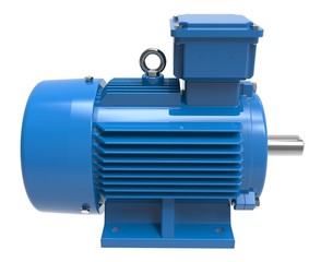 Industrial Blue Electric Motor Isolated on White 3D Illustration
