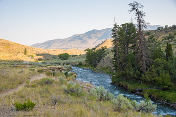Early morning landscape view of the Gardner River in Yellowstone National Park