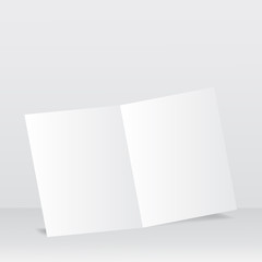 Open blank white booklet on a gray background. Vector illustration .
