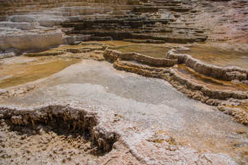 Dramatic travertine formations at Yellowstone National Park, Mammoth Hot Springs area