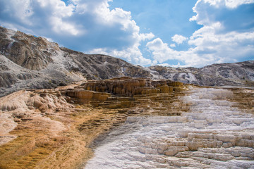 Dramatic travertine formations at Yellowstone National Park, Mammoth Hot Springs area