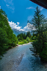 Fototapeta na wymiar Flusslandschaft in den Bergen Hindelang Allgäu Bayern
