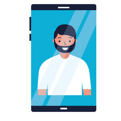 man on screen smartphone device