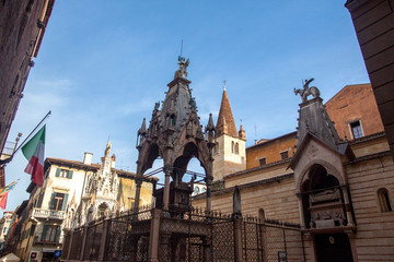 Scaliger Tombs, Gothic funerary monuments of the Scaliger family, who ruled in Verona in the middle ages. Scaligeri arch in Verona, Italy near Santa Maria Antica church.