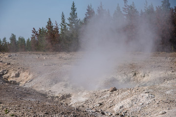 Steam rises from a geothermal area in Yellowstone National Park