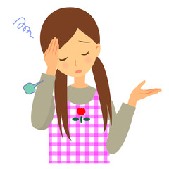 女性保育士　頭を抱える　上半身