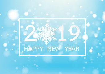 Happy new year 2019 on blue background for celebration, party, and new year event. Vector illustration