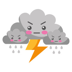 kawaii clouds thunderbolt rain cartoon