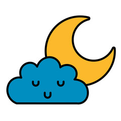 kawaii cloud and moon cartoon
