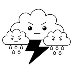kawaii clouds thunderbolt rain cartoon