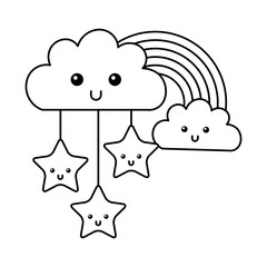 kawaii clouds stars and rainbow cartoon
