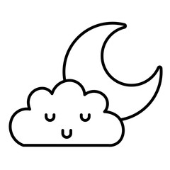 kawaii cloud and moon cartoon