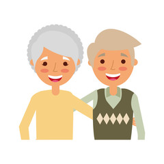 elderly couple embrace characters white background