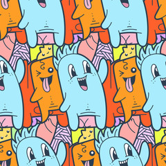 Funny doodle monsters seamless pattern for prints, designs and coloring books