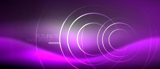 Neon circles abstract background, shiny lines