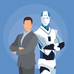 humanoid robot and businessman