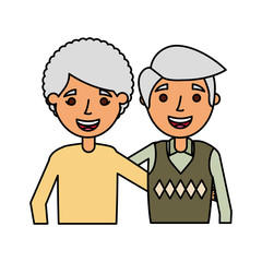 elderly couple embrace characters white background