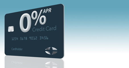 Many credit card offers now include zero percent annual percentage rate for 12-15 months and this generic mock card illustrates these offers.