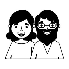 elderly couple embrace characters white background