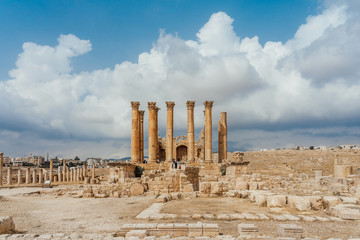 Temple of Artemis in the ancient Roman city of Gerasa, preset-day Jerash, Jordan. It is located...