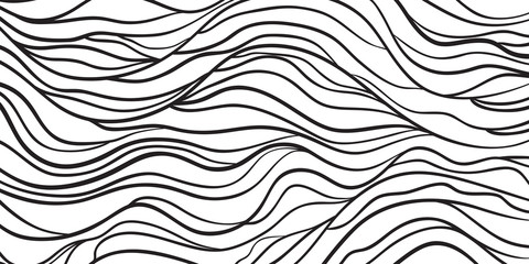 Fototapeta premium Wavy background. Hand drawn waves. Stripe abstract texture with many lines. Waved pattern. Black and white illustration for banners, flyers or posters
