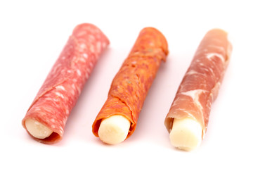Mozzarella Cheese Stick Wrapped in Cured Meat a Great Snack for Low Carb Diets