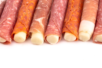 Mozzarella Cheese Stick Wrapped in Cured Meat a Great Snack for Low Carb Diets