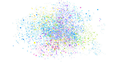 Confetti on isolated white. Geometric background with multicolored glitters. Pattern for design. Print for polygraphy, posters, banners and textiles. Greeting cards. Luxury texture