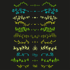 Ornaments on isolated black. Hand drawn universal ornate patterns on isolation background. Design for spiritual relaxation for adults. Unique illustration for design. Line art creation