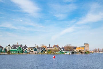 Fototapeta premium Landscape of well-preserved historic windmills and houses