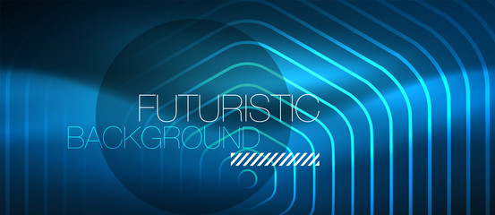 Neon glowing lines, magic energy space blue light concept, abstract background wallpaper design