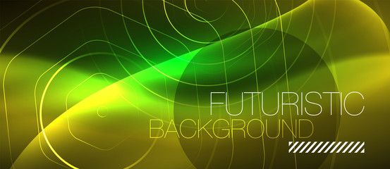 Neon glowing wave, magic energy and light motion background. Vector wallpaper template