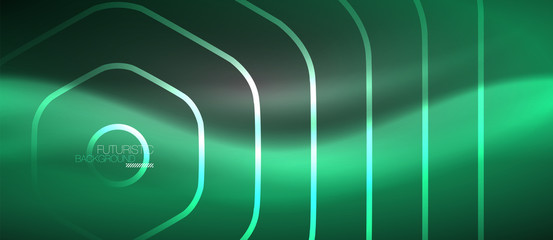 Black and glowing color lines neon design, magin techno template background