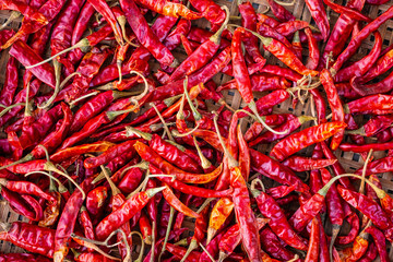 Fototapeta premium Dried red hot chilli pepper closeup background