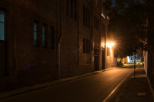 Darkly lit street in Sydney's Surry Hills