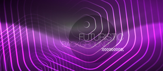 Black and glowing color lines neon design, magin techno template background