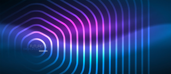 Neon glowing lines, magic energy space blue light concept, abstract background wallpaper design © antishock