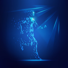 concept of technology revolution, abstract wireframe man running with beam
