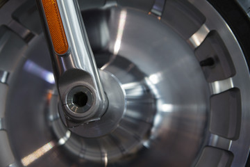 part of a motorcycle wheel close up