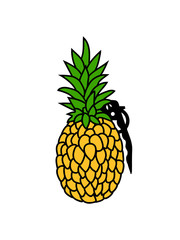 granate bombe werfen waffe explosiv ananas lecker hunger essen obst gesund ernährung diät comic cartoon design clipart